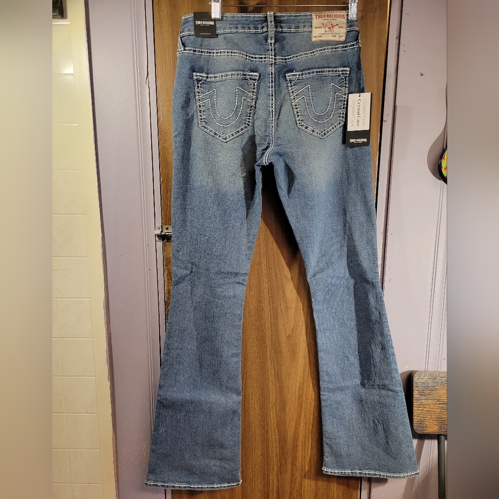 True Religion Becca midrise bootcut crystal Women's Light Blue Jeans size 28